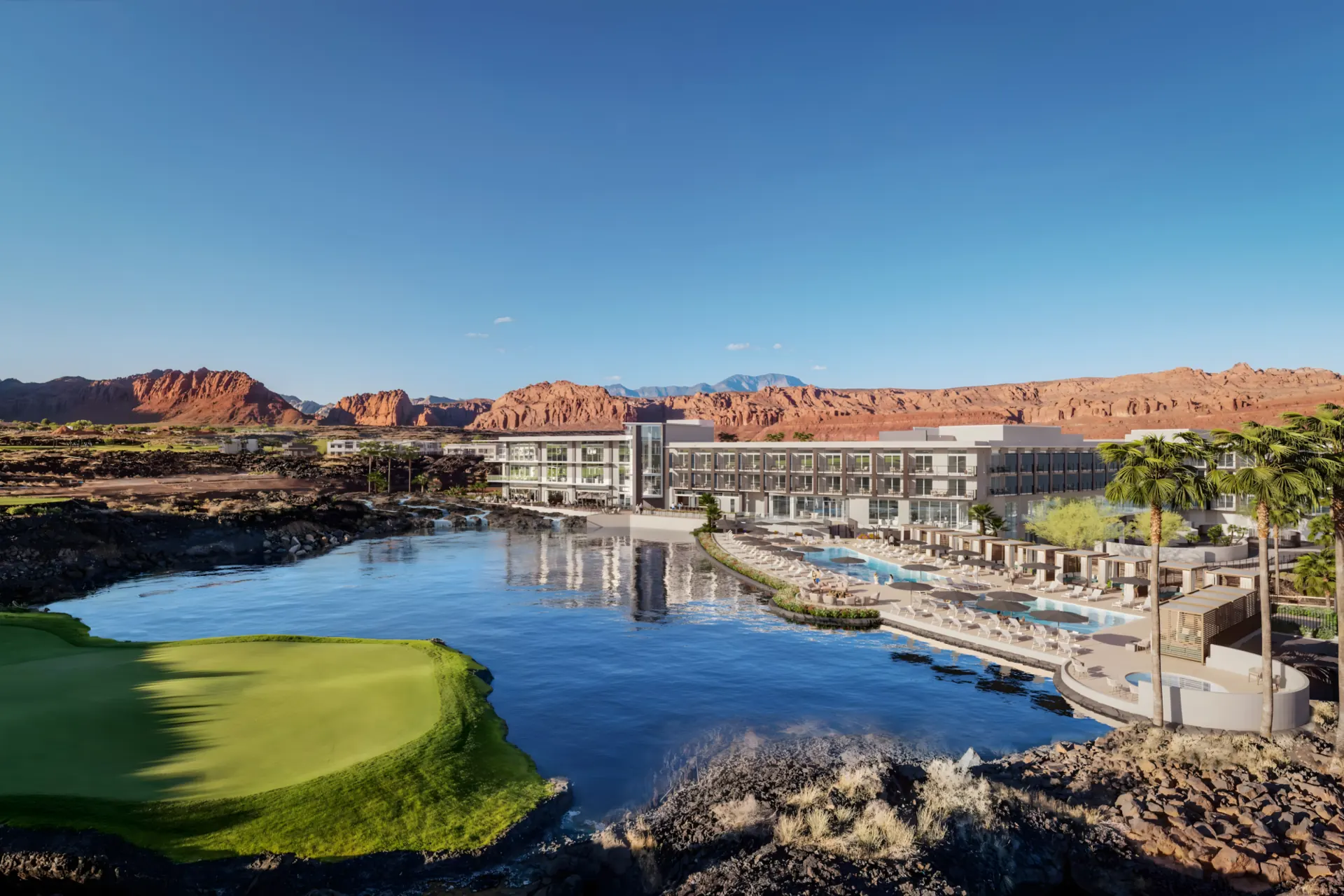 Black Desert Golf Village at dusk